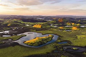 Mosses: Mossy landscape and lakes at sunrise