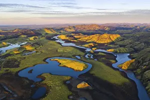 Mosses: Mossy landscape and lakes at sunrise