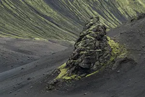 Ingrown: Mossy rock, lava sculpture, lava desert, Langisjnr