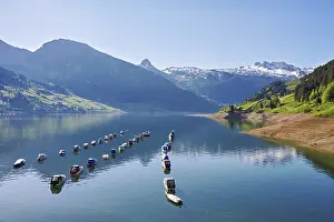 Boats: Motorboats moored at the reservoir