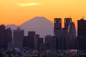 Neighborhood: Mount Fuji and Shinjuku skyscrapers after Sunset Tokyo Japan