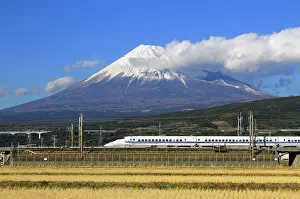 Railway: Mount Fuji and Tokaido Shinkansen Shizuoka Japan Asia