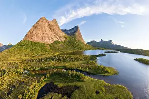 Lofoten: Mount Stortinden with lake, Efjord, Tysfjord, Of