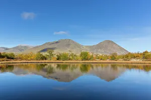 Oppland: Mount Stygghoin mirrored in a lake at Doraldalen - Rondane N