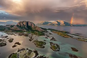 Prismatic: Mount Torghatten with surrounding islands, rainbow