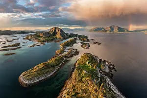 Prismatic: Mount Torghatten with surrounding islands, rainbow