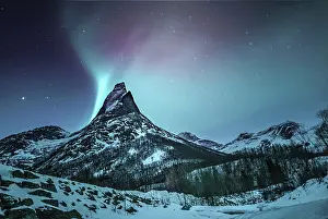 Starry: Mountain peak (Aurora borealis) Stetind, arctic