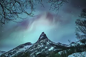 Starry: Mountain peak (Aurora borealis) Stetind, arctic