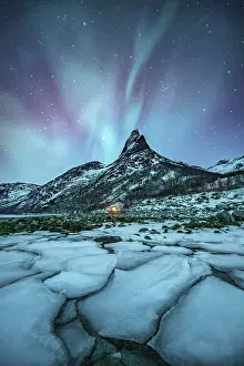 Starry: Mountain peak (Aurora borealis) Stetind, arctic