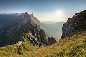 Balancing: Mountain ridge in the Alpstein range in atmospheric
