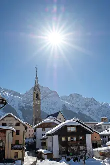Beam: Mountain village Sent, village view in winter, Lower