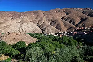 Moroccan: Mountains, eroded landscape with river oasis and