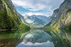 Knigssee: Mountains are reflected in the lake, Obersee, mountain
