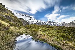 Canterbury: Mountains reflected in small mountain lake, Sealy