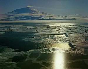 Erebus: Mt Erebus (3794 m) active volcano seen across sea ice