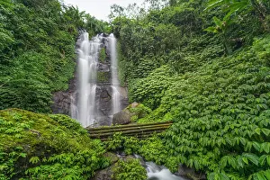 Landmarks: Munduk waterfall in jungle, Munduk, Bali, Indonesia