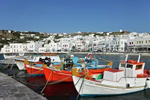 Moored: Mykonos, Greece. Boats in the harbor