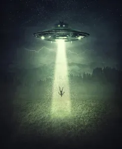 Ship: Mysterious alien spaceship abduction scene. Surreal
