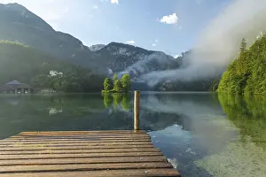 Home: Mystical morning at Konigssee in Schonau with boathouses and Christlieger