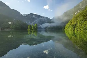 Home: Mystical morning at Konigssee in Schonau with boathouses and Christlieger