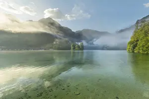 Home: Mystical morning at Konigssee in Schonau with boathouses and Christlieger