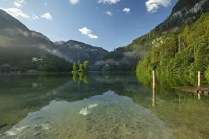 Home: Mystical morning at Konigssee in Schonau with boathouses and Christlieger