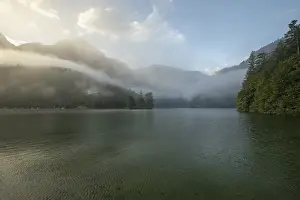 Home: Mystical morning at Konigssee in Schonau with boathouses and Christlieger