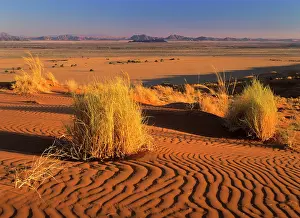 Sesriem: Namib desert - view from Elim dune towards Sesriem canyon