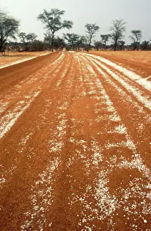 Hail: Namibia - hailstones on a road in the Kalahari