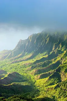 Hawaiian: Napali coast with green mountains seen from the