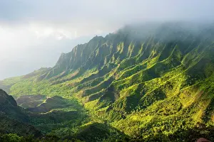 Hawaiian: Napali coast with green mountains seen from the