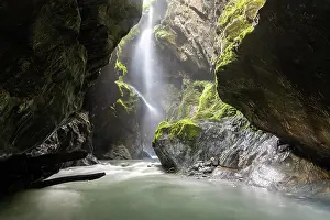 Wilson: Narrow gorge with waterfall, Wilson Creek, Haast