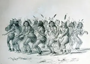 Engraving: Native American Sioux, Bear Dance, by George Catlin