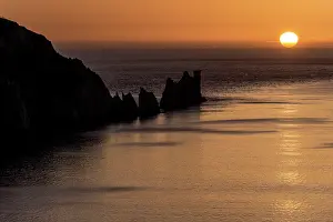 Wight: The Needles cliffs at dusk sunset