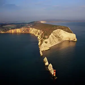 Wight: The Needles, a row of three stacks of chalk and