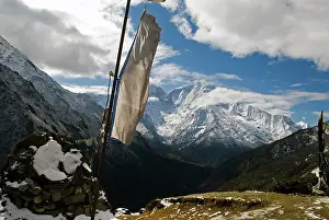 Prayer: Nepal, Dole. Prayer flags on a ridge above