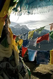 Prayer: Nepal, Gokyo Ri. Prayer flags on the summit