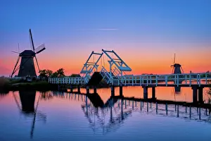 Mill: Netherlands rural landscape with windmills and bridge