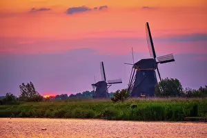 Mill: Netherlands rural landscape with windmills at famous