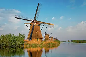 Mill: Netherlands rural landscape with windmills at famous
