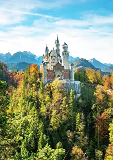 Fairytale: Neuschwanstein Castle in autumn, Schwangau, East