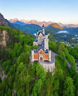 Fairytale: Neuschwanstein Castle, near Schwangau, drone shot