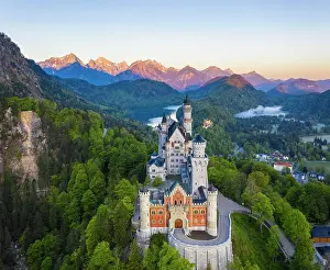 Architectural: Neuschwanstein Castle, Tannheimer Berge in the morning