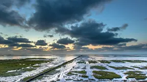 Groningen: New land being created in the tidal marsh of the Waddensea on the Groningen coast in the Netherlands