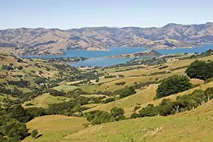 Akaroa: New Zealand - Scenic of Akaroa harbour surrounded