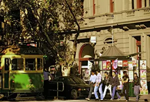 Tram: Newsagency and tram stop on Collins Street Melbourne