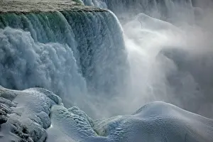 Located: Niagara Falls - Close-up in winter of water cascading