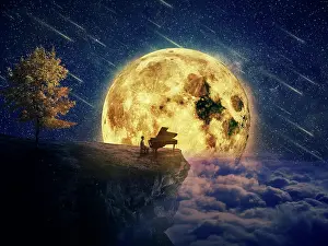Jack: Night scene with a boy, musician standing at the