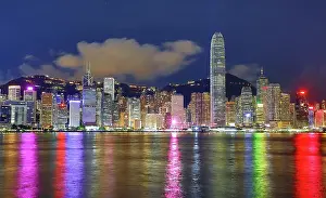 Victoria: Night view of Victoria Harbour and Skyline with lights, Hong