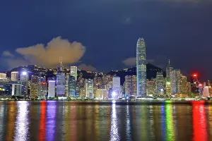 Victoria: Night view of Victoria Harbour and Skyline with lights, Hong